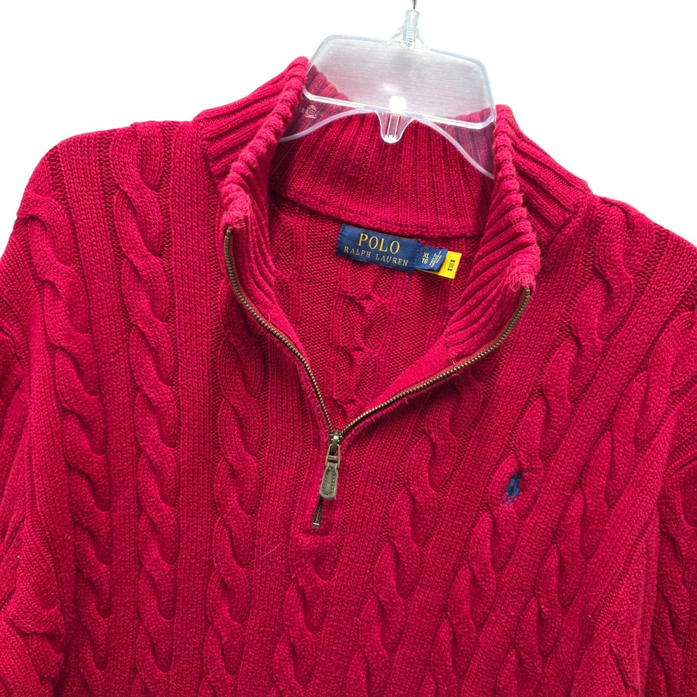 Polo Ralph Lauren Red Cable Knit Quarter Zip Sweater Mens XL Cotton Pony Logo